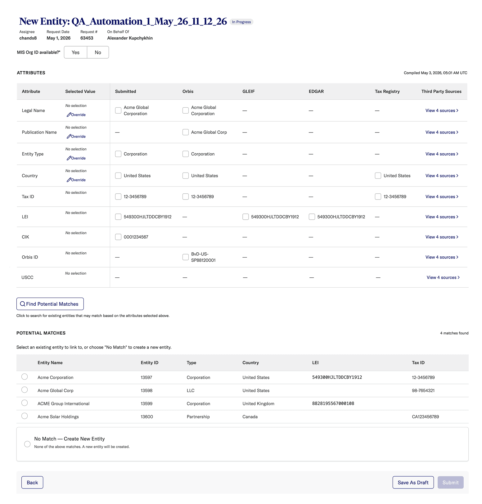 Unified entity research & resolution view