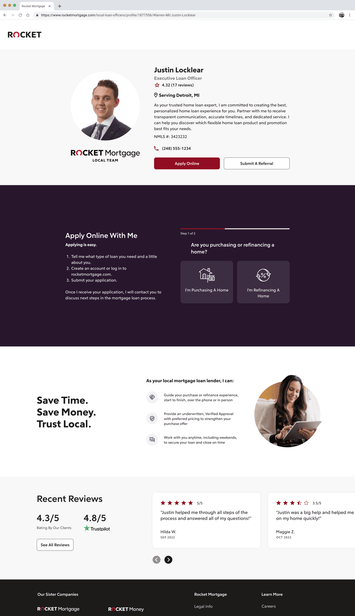 Rocket Local Banker final landing page design