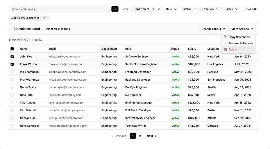 Bulk action prototype design